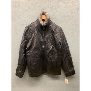 Mark New York Leather Jacket Men’s Size S Black‎ Zip Up Rabbit Fur Collar Trim